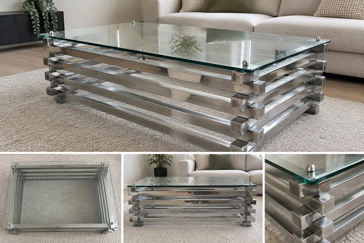 Modern Glass & Chrome Coffee Table - 120 x 90cm - Image 4