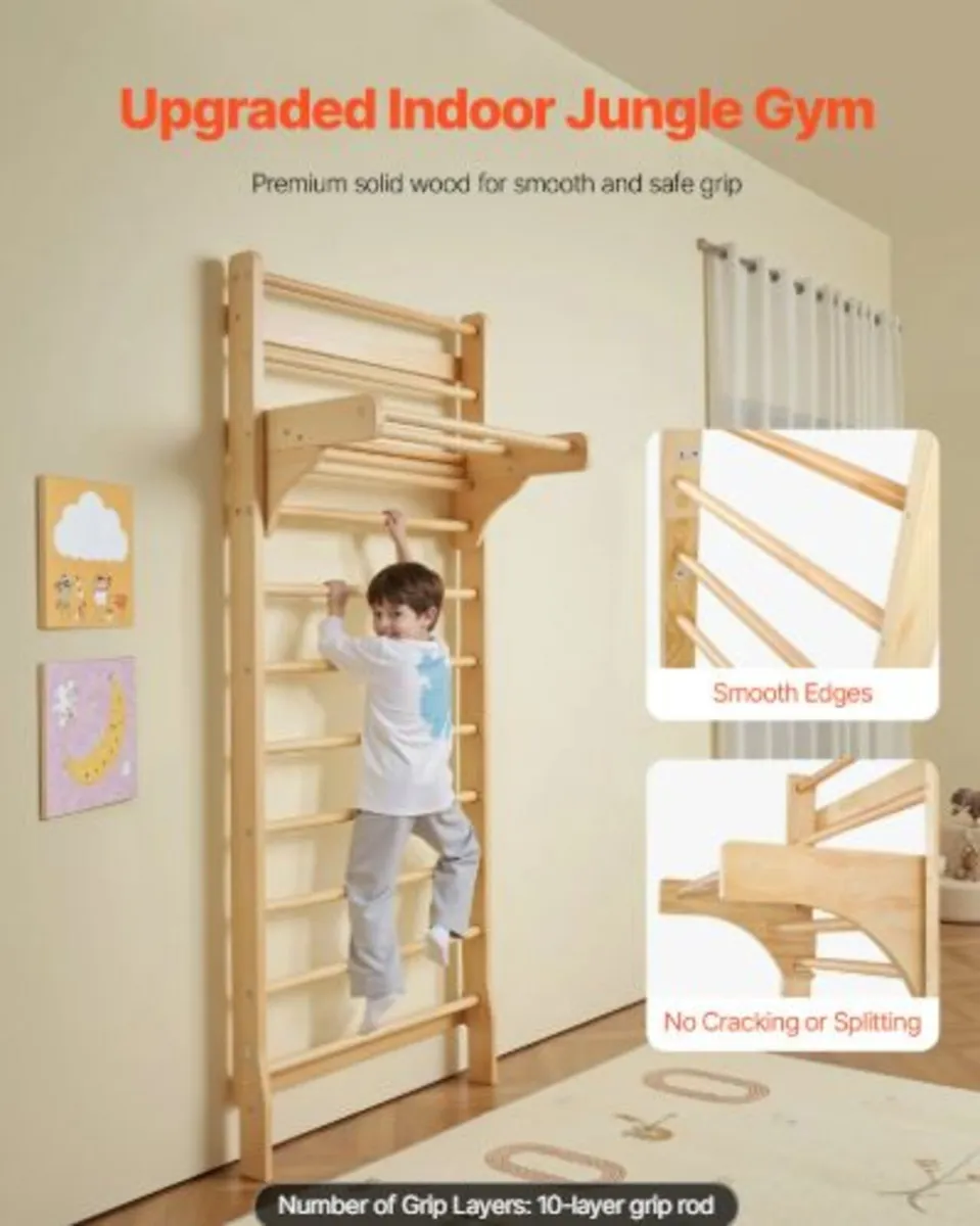 Swedish Ladder Wall Gym,10-Level Solid Wood Indoor - Image 3