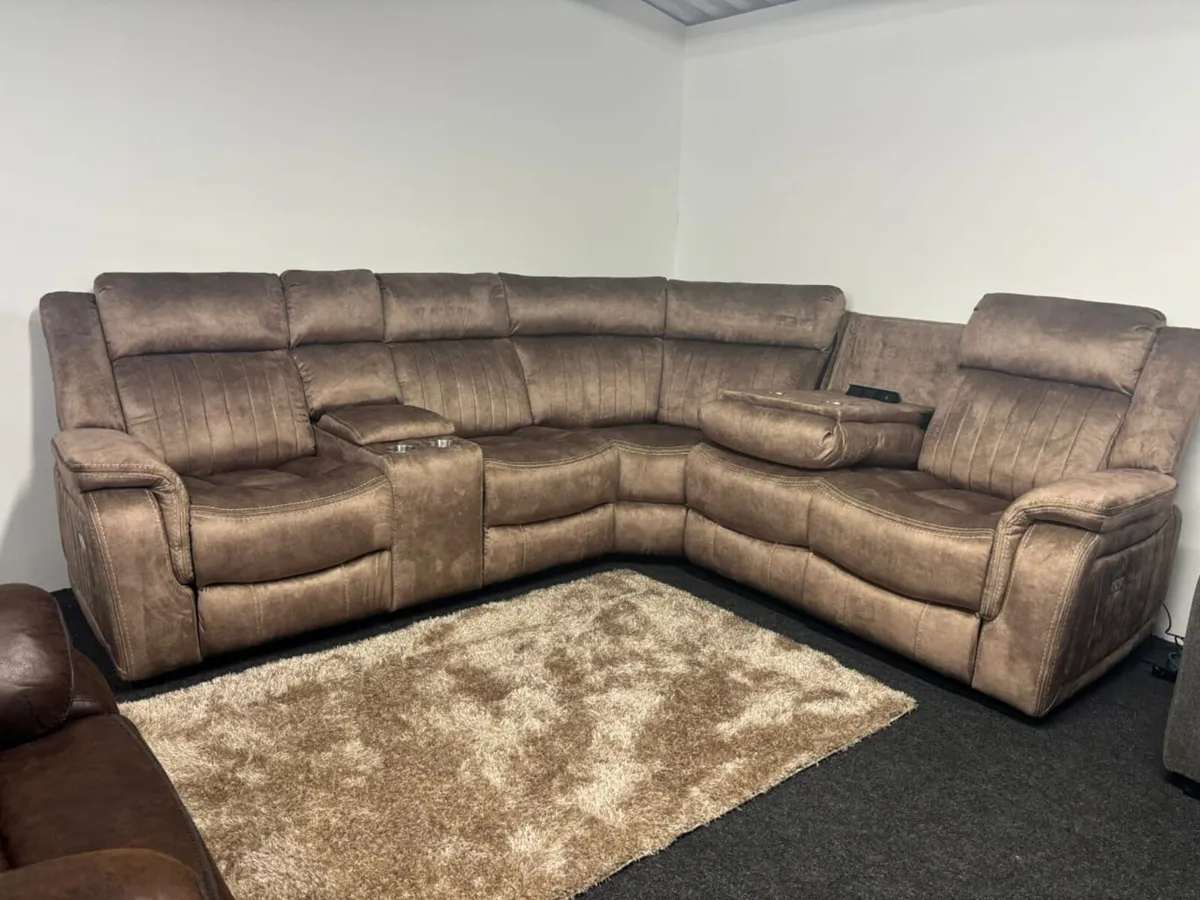 Bruno Grey & Sand Fabric Corner Recliner Sofa - Image 3