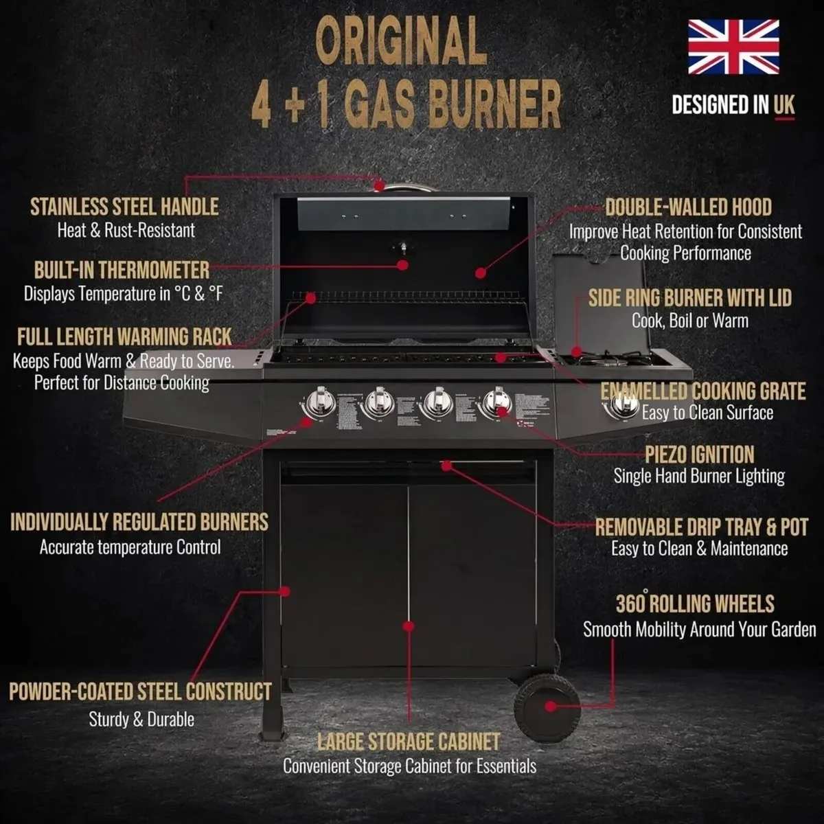 4+1 Burner Gas BBQ Garden Grill – Stainless Steel - Image 4