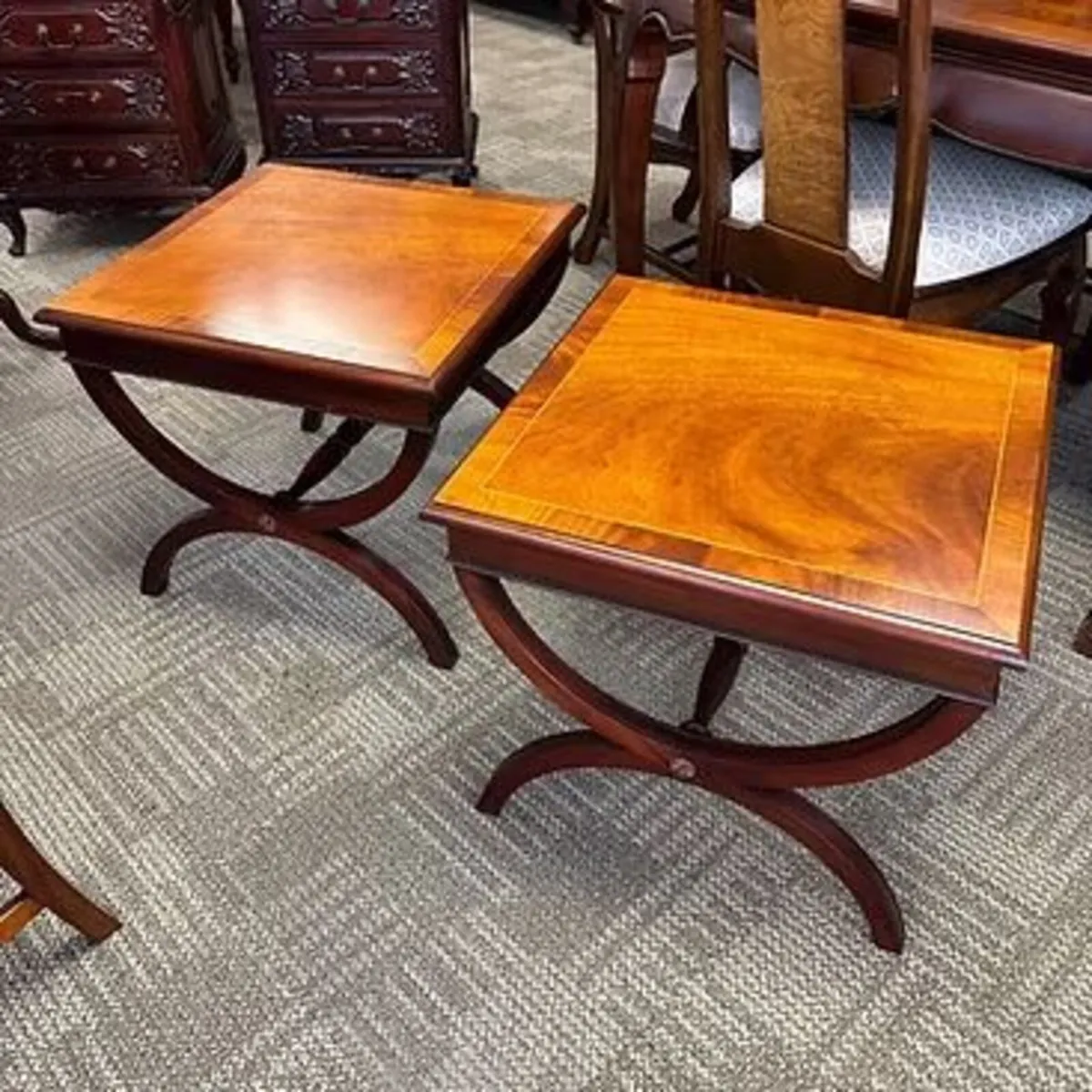 A fabulous pair of mahogany X stretchered crossban