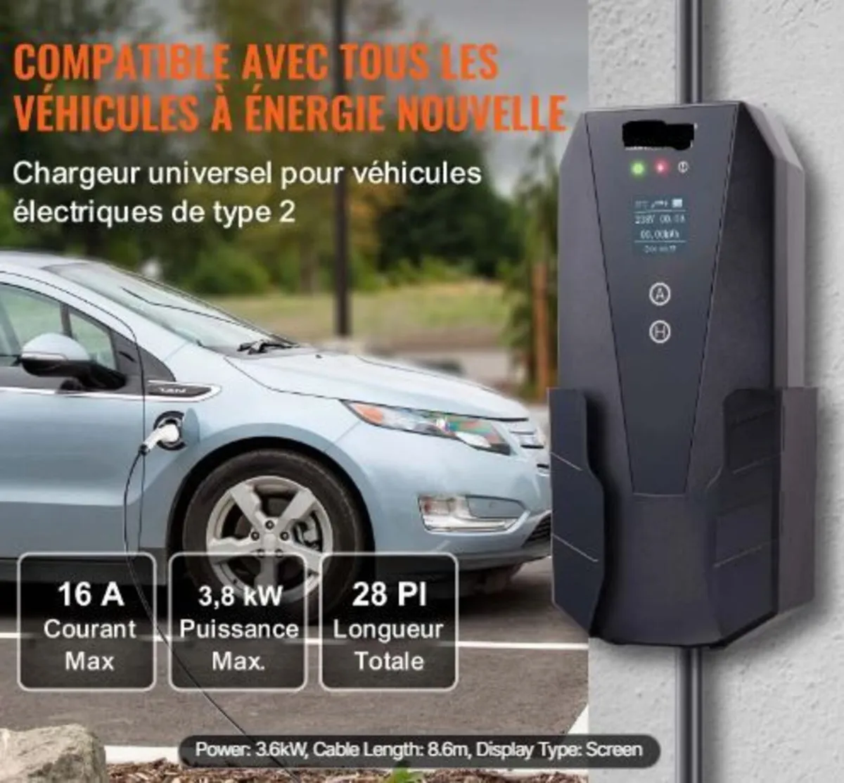 Portable EV Charger Type 2, 16A 3.7 kW, - Image 1