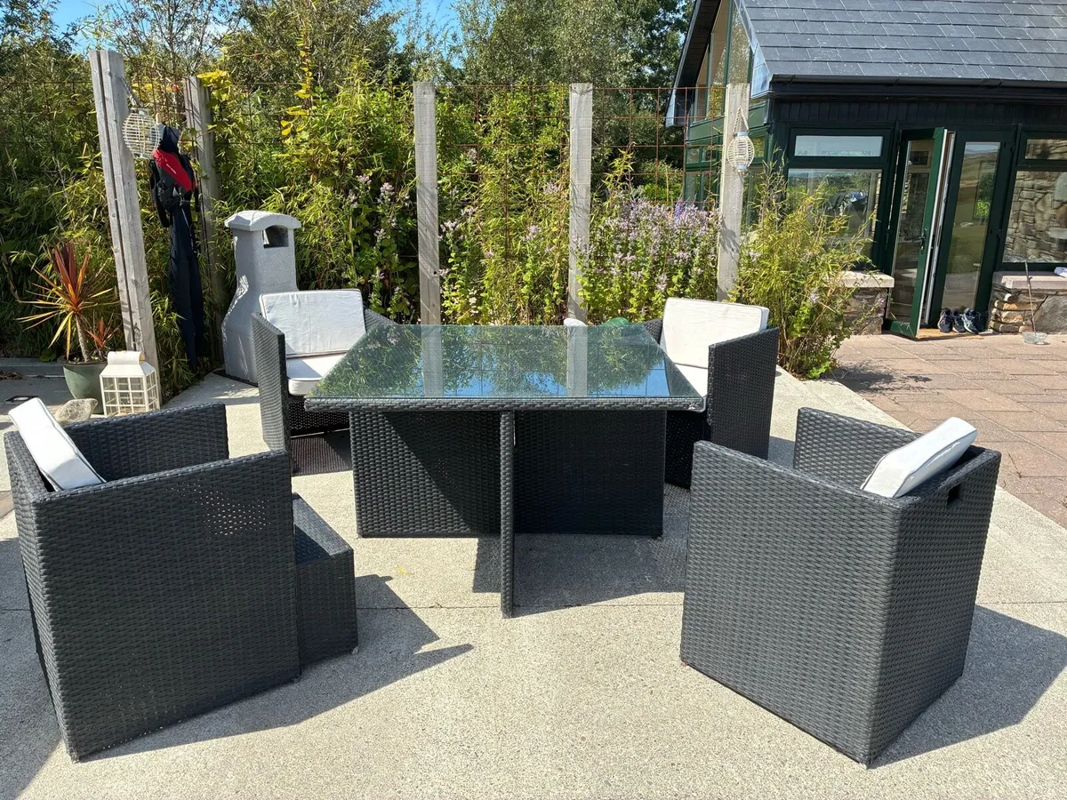 9-Piece Rattan Cube Garden Dining Set - Image 1