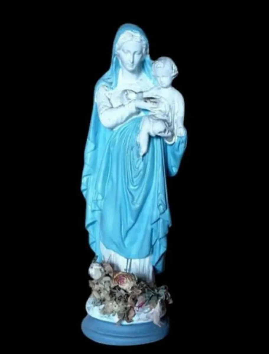 Large 32" Vintage Madonna & Child Chalkware Statue - Image 2