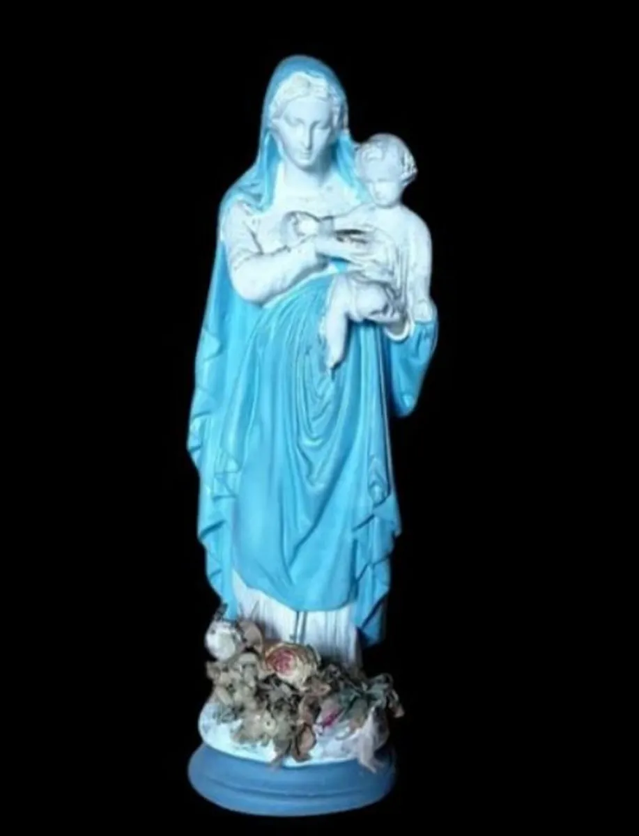Large 32" Vintage Madonna & Child Chalkware Statue - Image 1