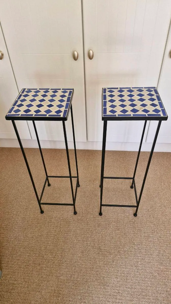 Plant stands with mosaic tile detail x2 - Image 1