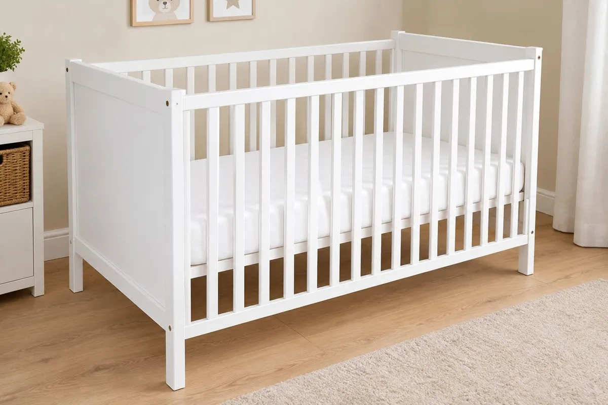 Large White Sundvik Baby Cot + 2 Mattresses - Image 1