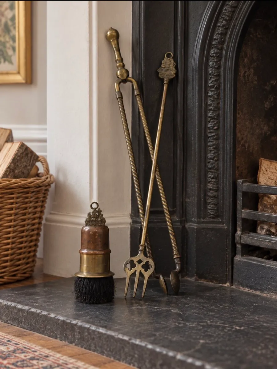 Vintage Brass Fireside Set - Image 1