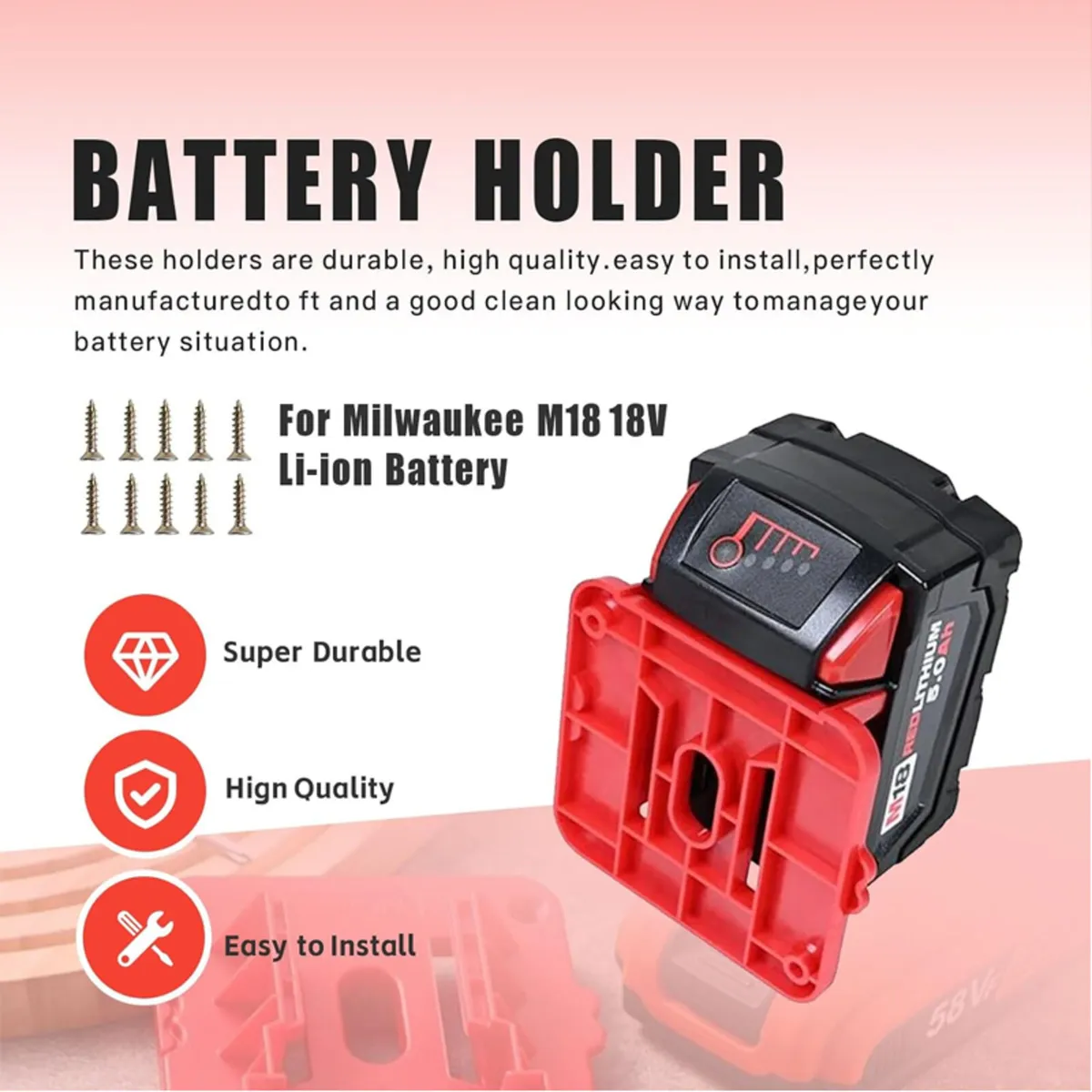Milwaukee M18 Battery Holder Wall Mount – 5 Pack - Image 3