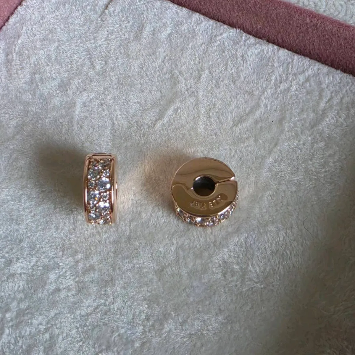 Pandora rose gold clips with sparkling clear stone - Image 4