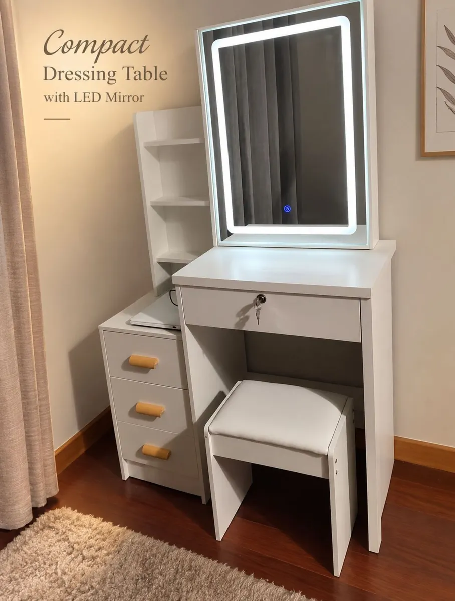 Dressing table & stool white LED vanity desk - Image 1