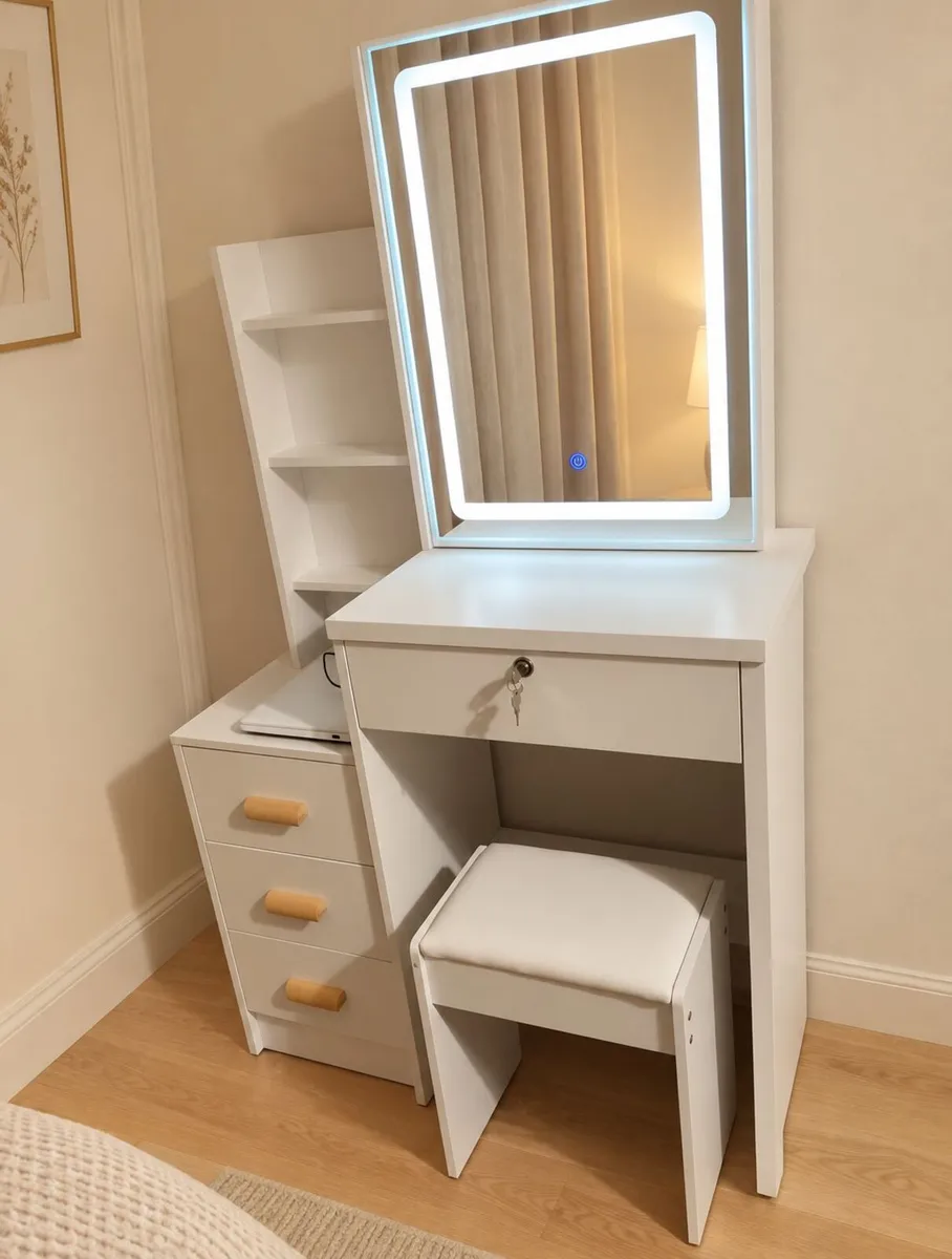 Dressing table & stool white LED vanity desk - Image 2
