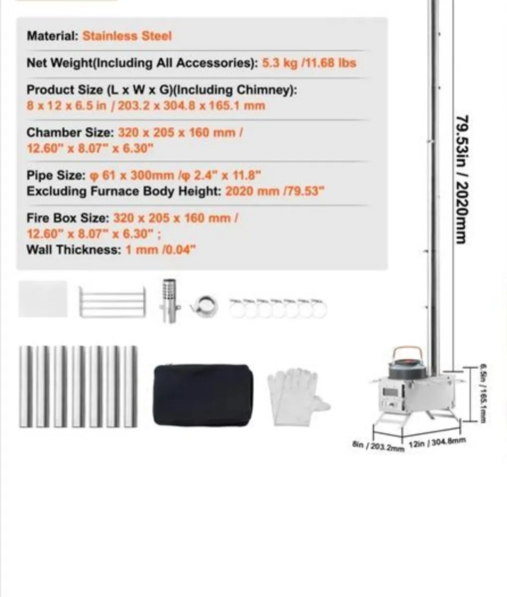 Portable Stainless Steel Wood Burning Stove with C - Image 2