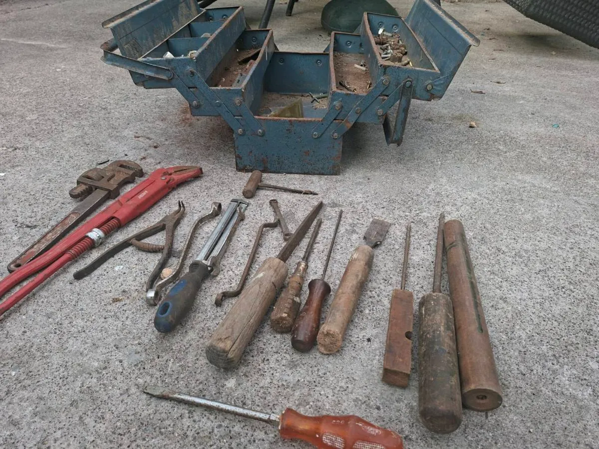 Old Vintage Cantilever Toolbox and Tools - Image 1