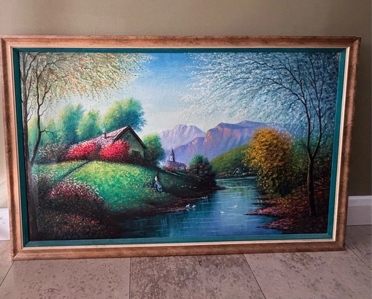 Large Vintage Peruvian Landscape Oil Painting 1993 - Ancash - Signed Angel Rodriguez - Framed - Image 1