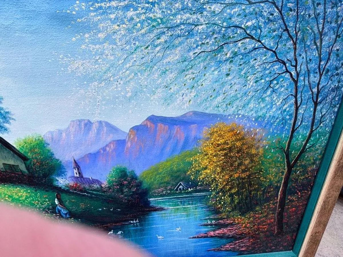 Large Vintage Peruvian Landscape Oil Painting 1993 - Ancash - Signed Angel Rodriguez - Framed - Image 4
