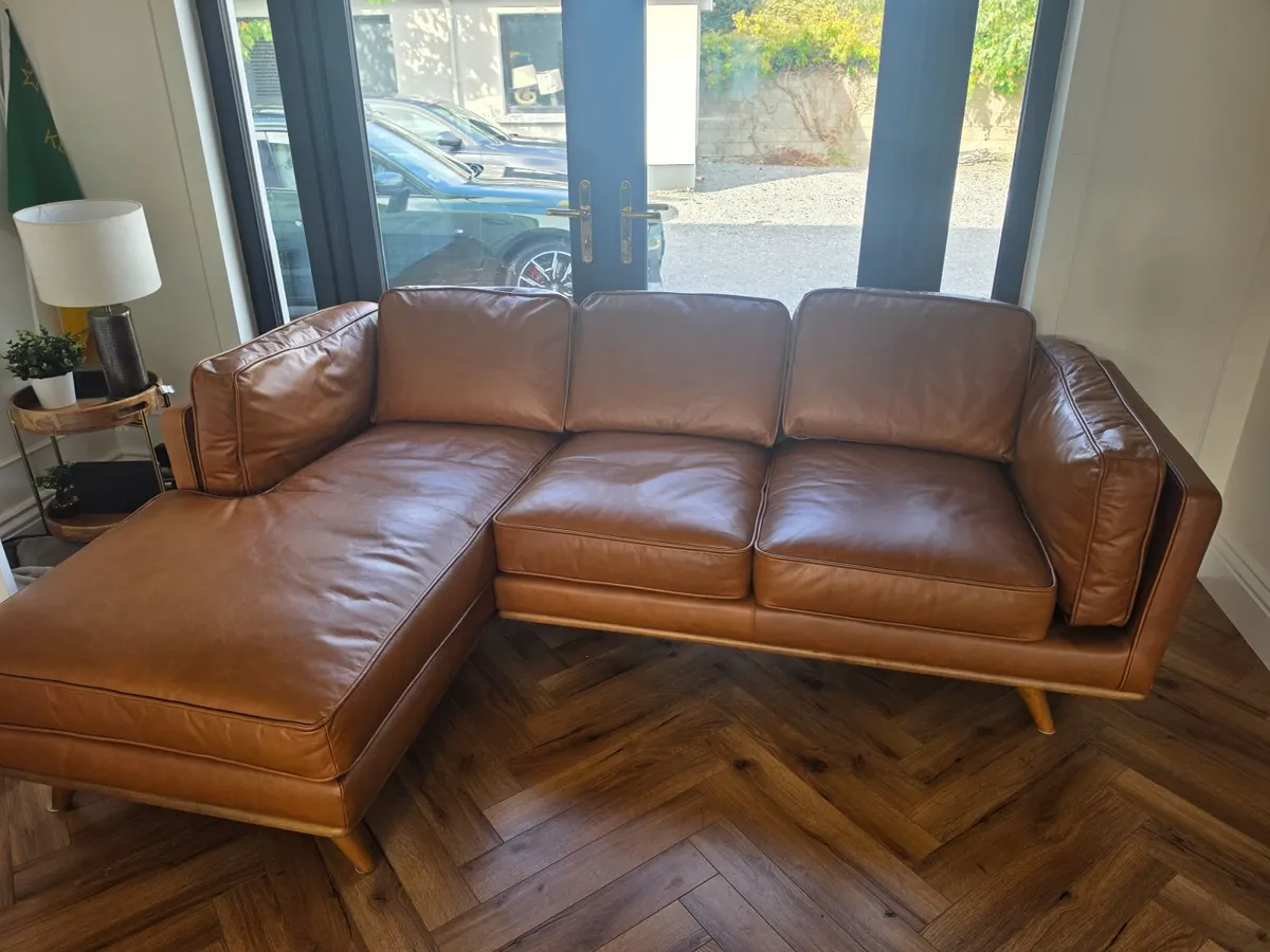 Faux Tan Leather Couch - Image 3