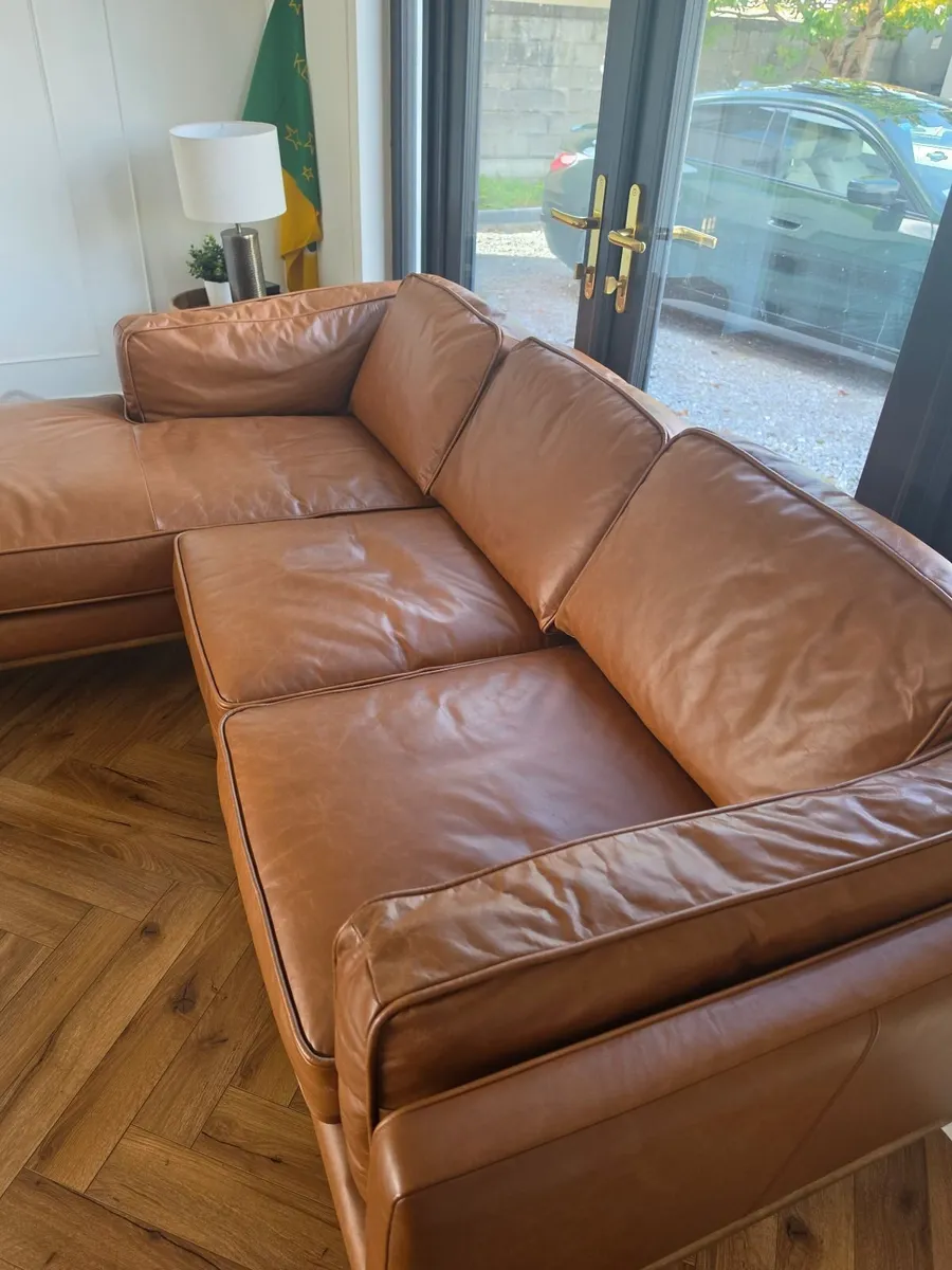 Faux Tan Leather Couch - Image 4
