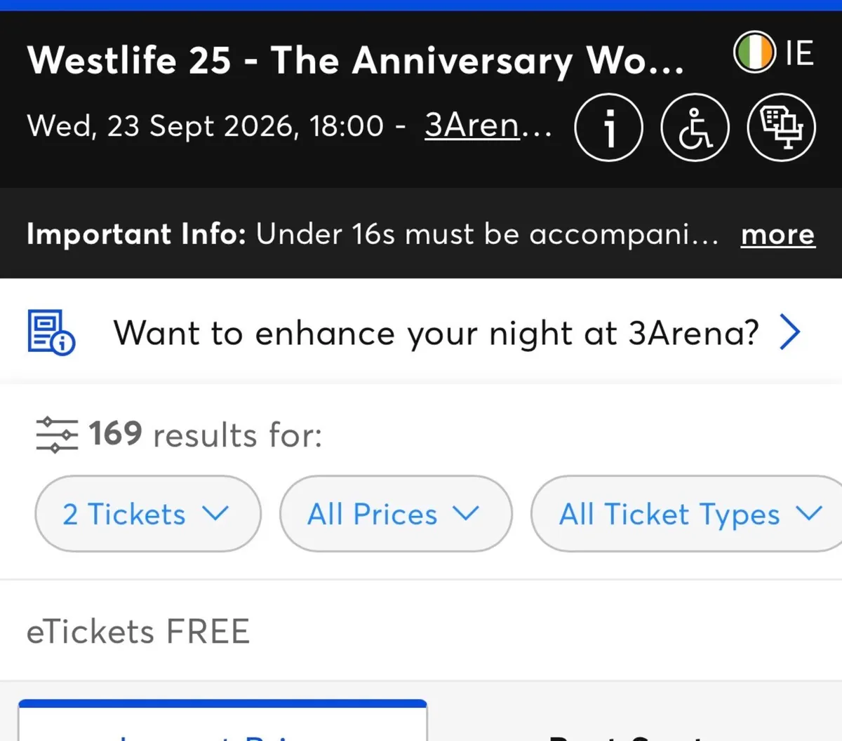 3x Westlife Standing Tickets