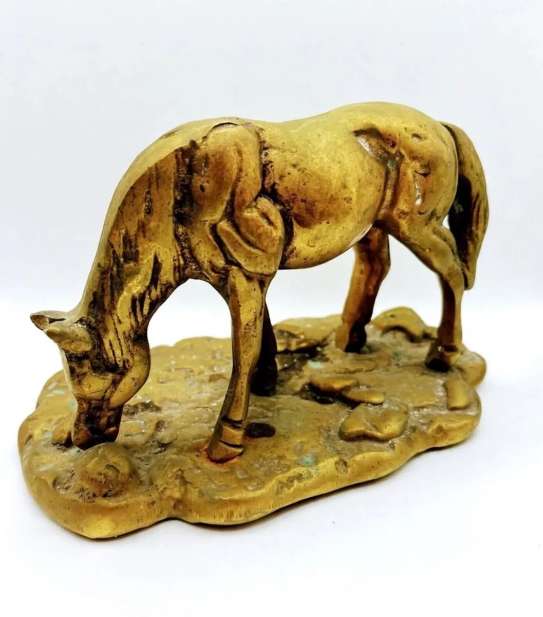 Vintage brass sculpture - grazing horse