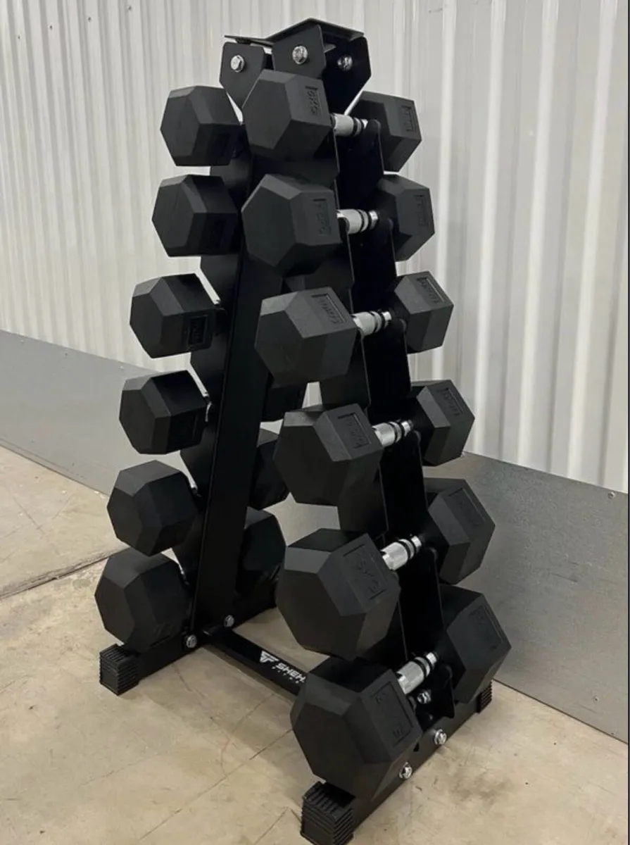 Hex Dumbbells 5kg - 20kg + storage rack (new) - Image 1