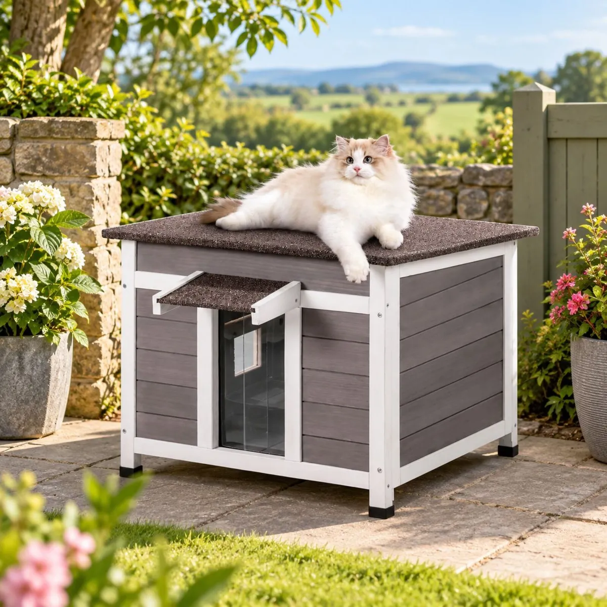 Outdoor Cat House Weatherproof Wooden Cat Shelter - Image 2