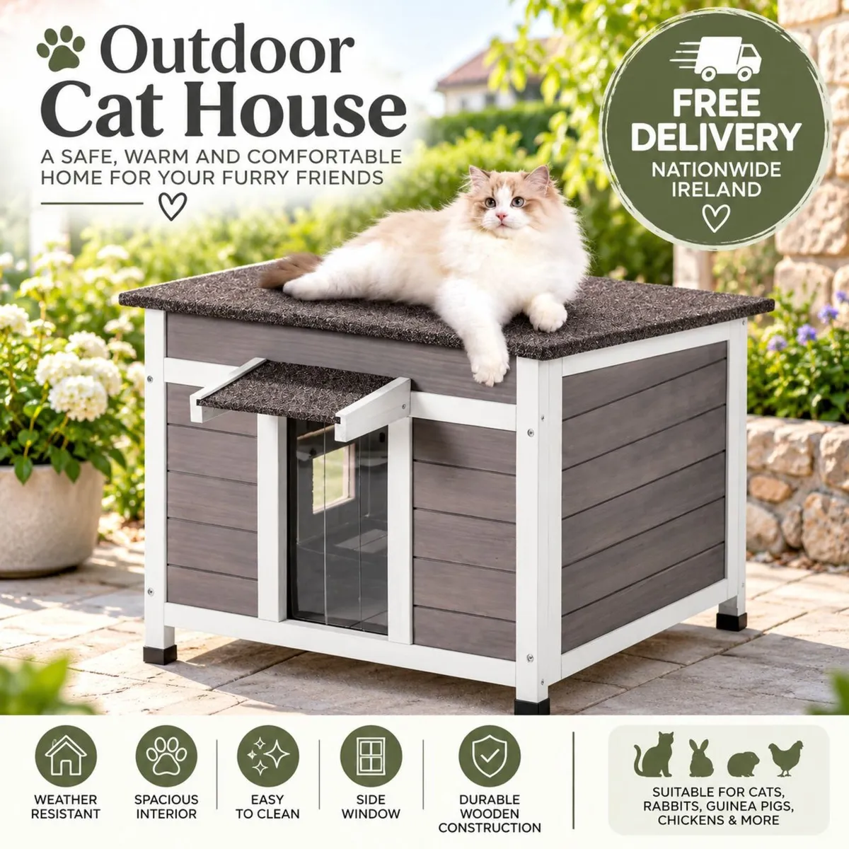 Outdoor Cat House Weatherproof Wooden Cat Shelter - Image 1