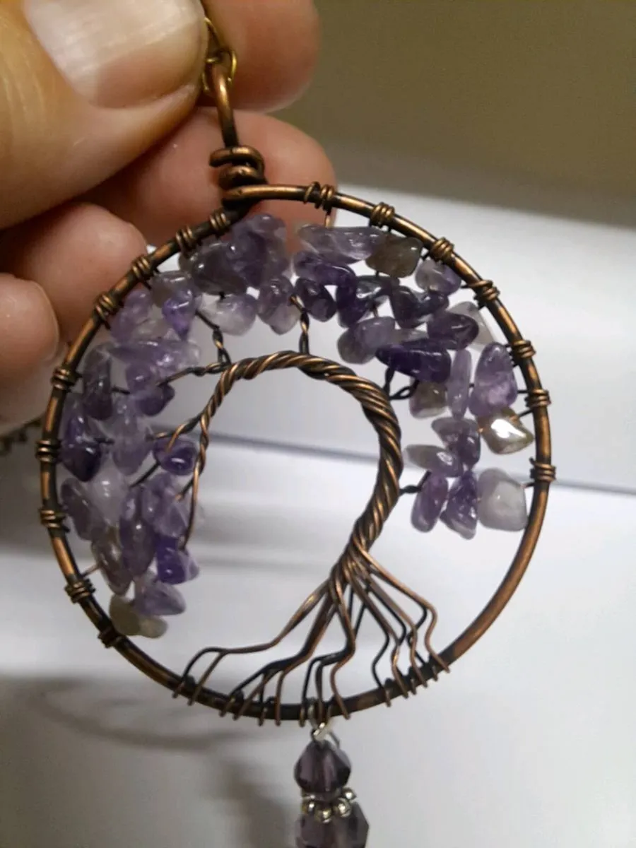 Amethyst Handmade Tree of Life Crystal Suncatcher - Image 1