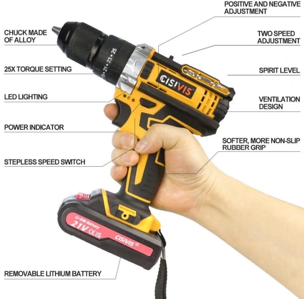 Combi Drill Screwdriver 21v NEW with 2 Batteries - Image 2