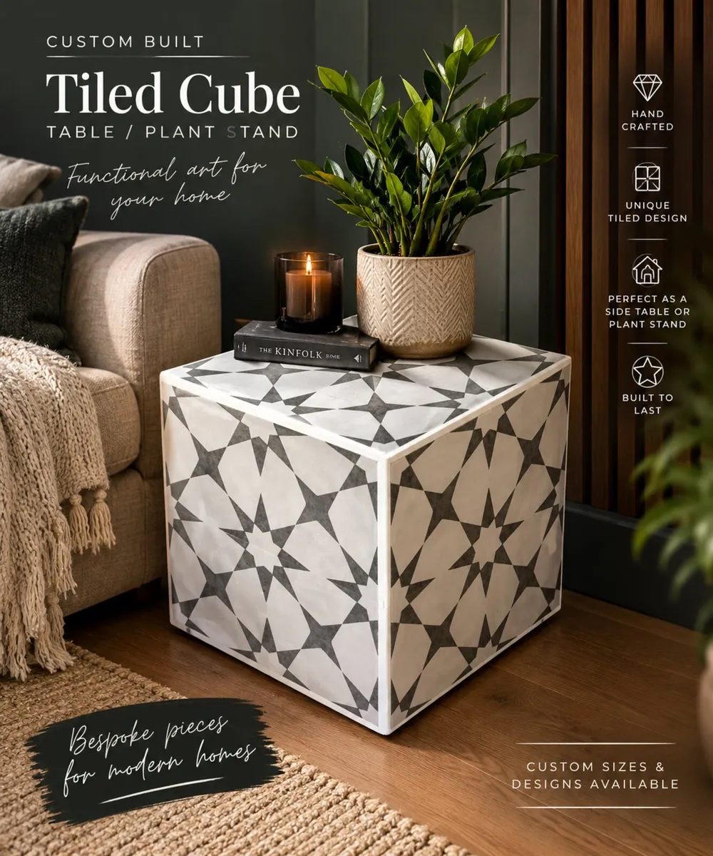 Bespoke one of a kind cubed tiled side table/plant - Image 3