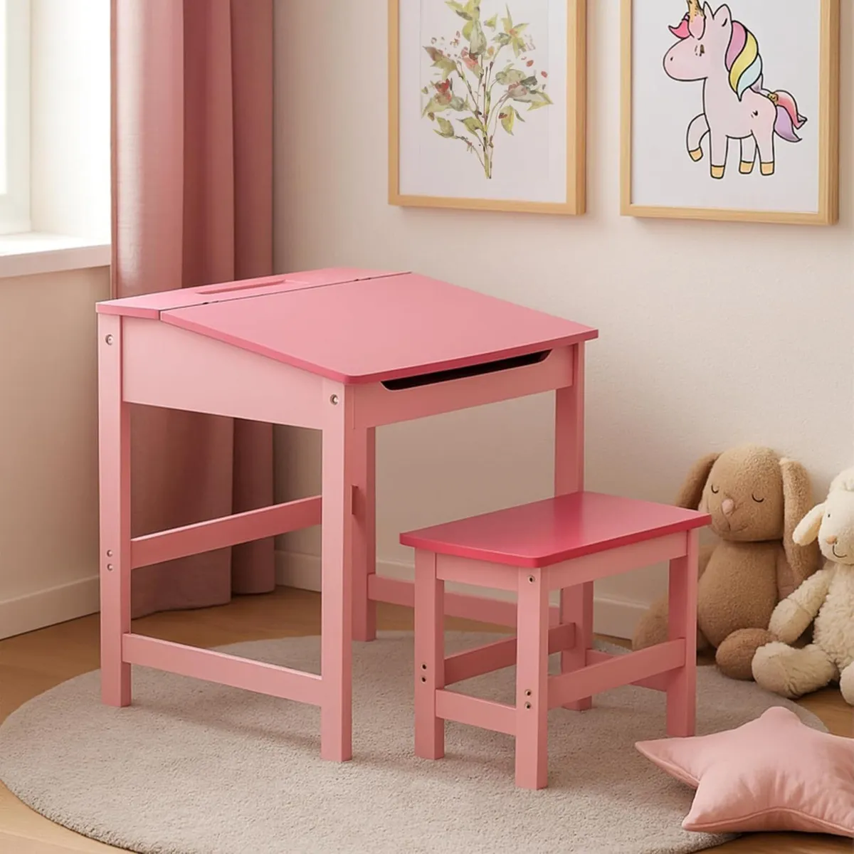 Kids Desk with Stool Wooden Children’s Study Table - Image 2