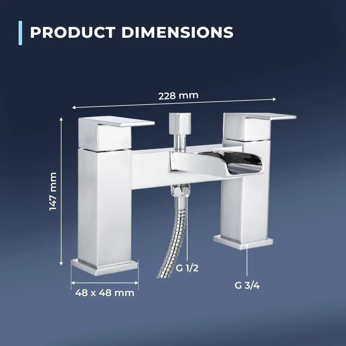 Square Waterfall Bath Shower Mixer Filler Tap Kit - Image 4
