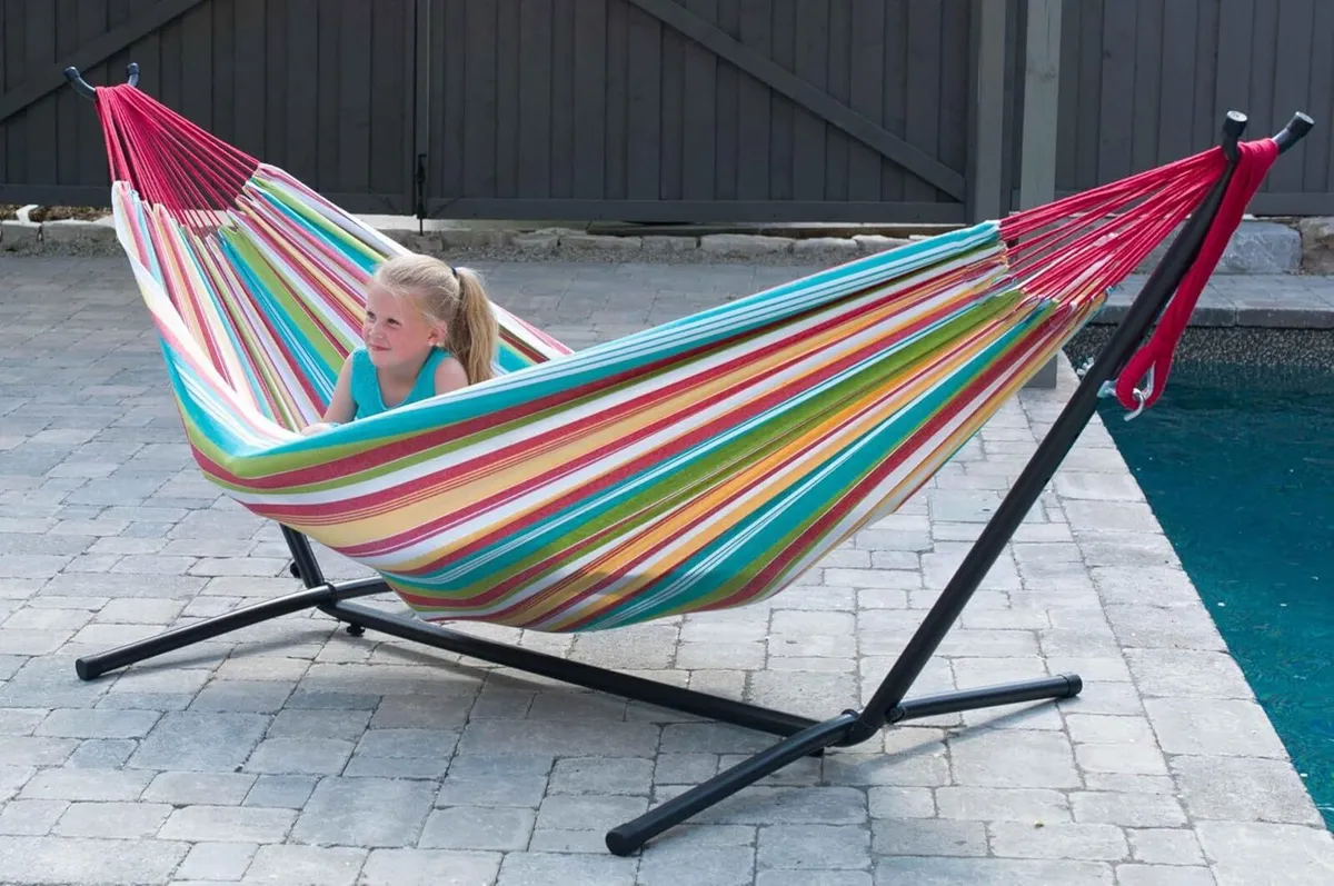 Double Cotton Hammock with Space-Saving Steel - Image 3