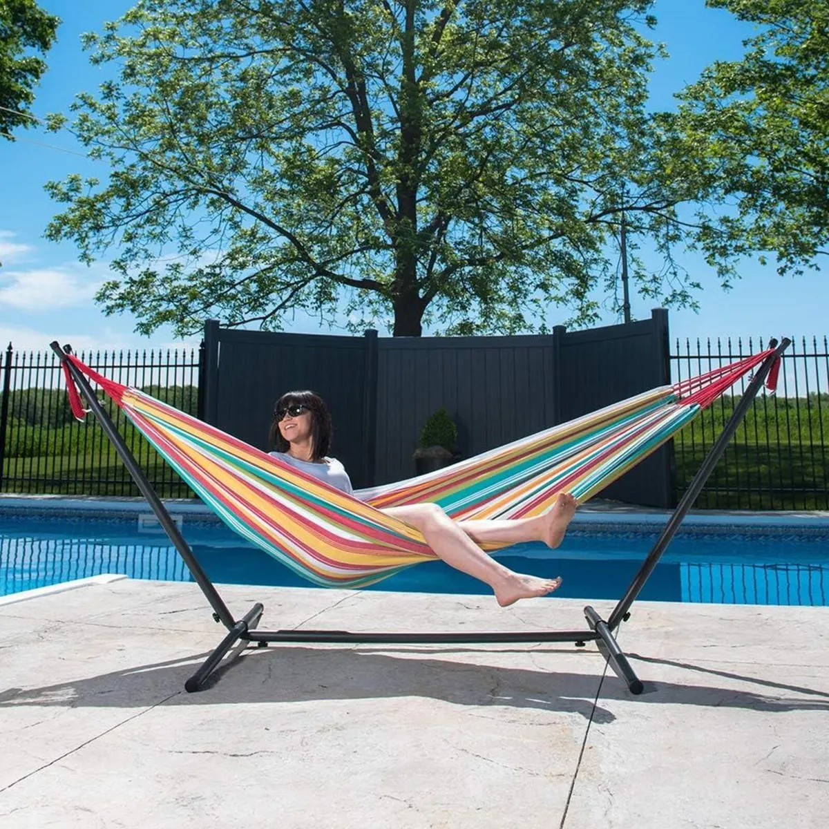 Double Cotton Hammock with Space-Saving Steel - Image 4