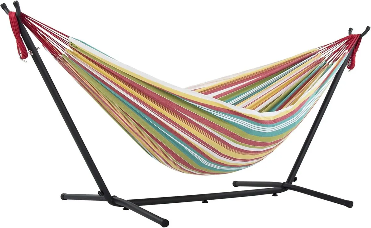 Double Cotton Hammock with Space-Saving Steel - Image 1