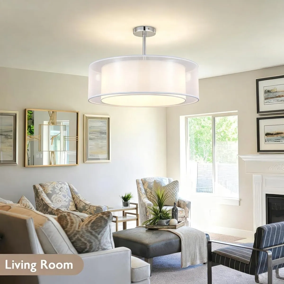 Ceiling Light Modern Fabric Pendant Shade Large - Image 3