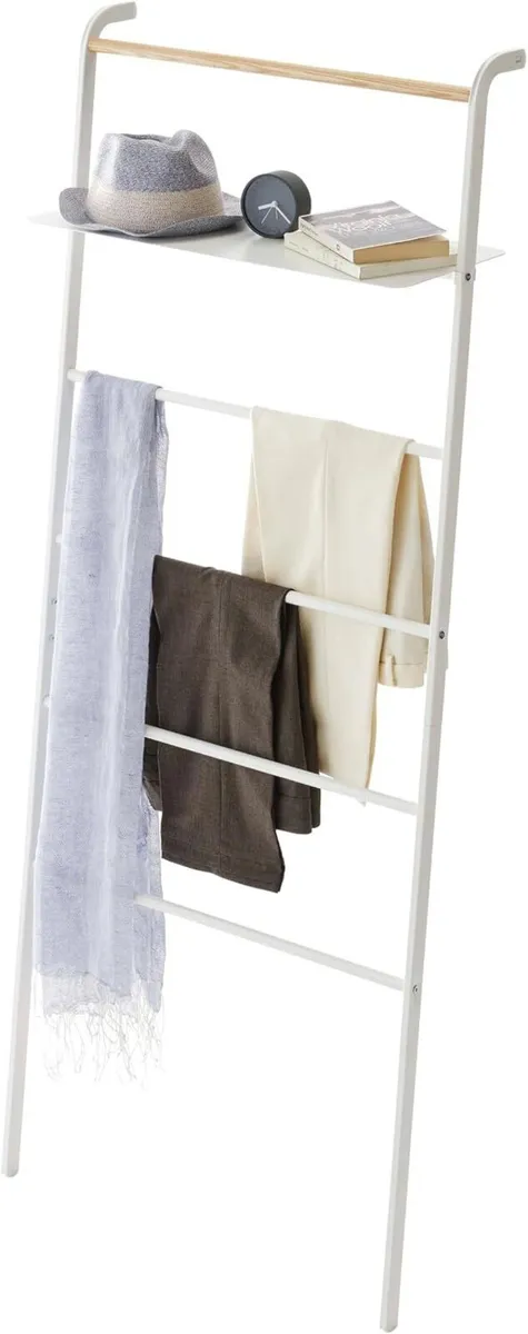 Ladder Hanger with Shelf Steel Wood Minimalist - Image 1