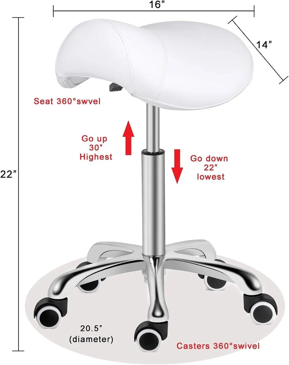 Stool Rolling Swivel Height Adjustable with Wheels - Image 2