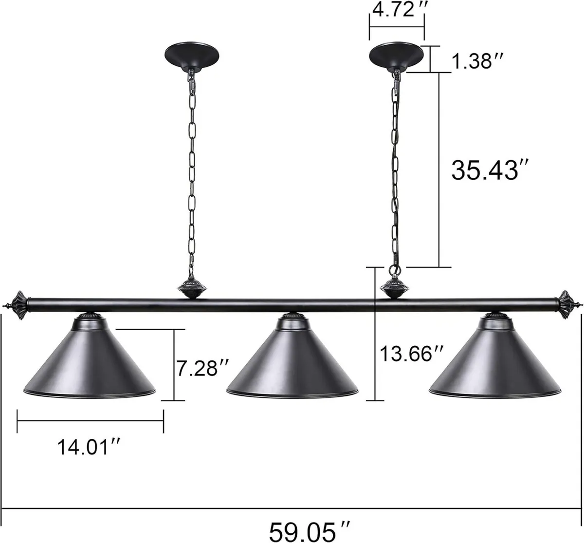 Table Lights with 3 Metal Shades for 7-9FT - Image 4