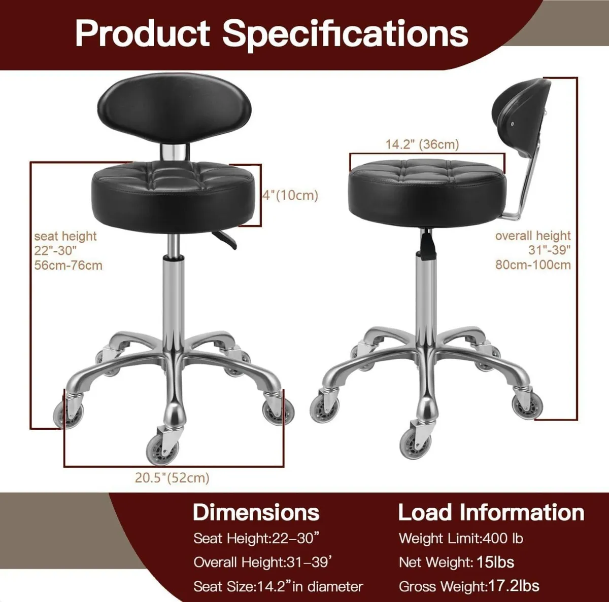 Rolling Stool Chair with Smooth-Rolling - Image 3