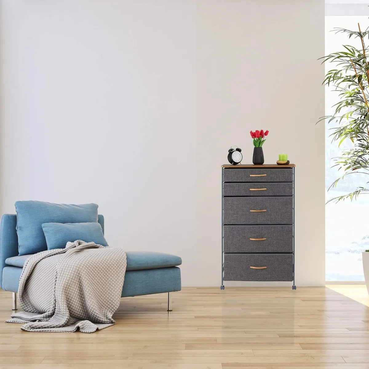 Chest of Drawers on Castors 5 Fabric Decor - Image 2