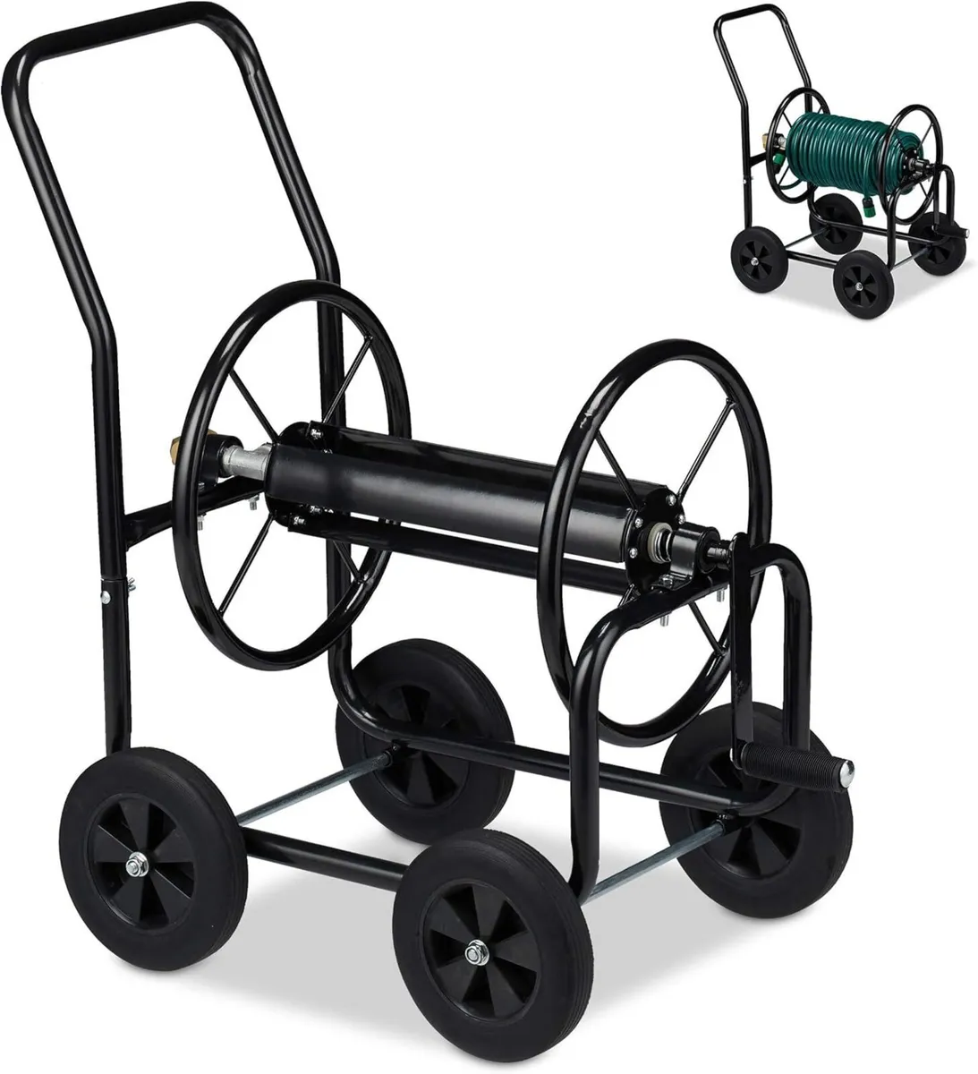 Cart Metal 4 Rubber Wheels Xl Garden Hosepipe - Image 1