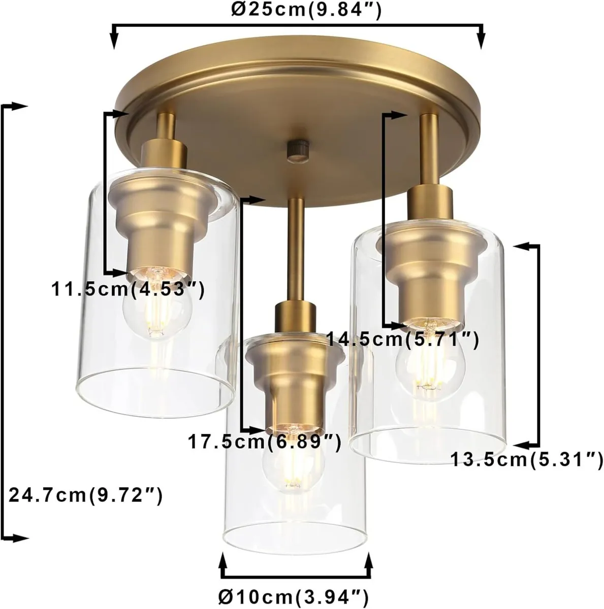 Vintage 3 Way Ceiling Lights Glass Pendant Light - Image 4