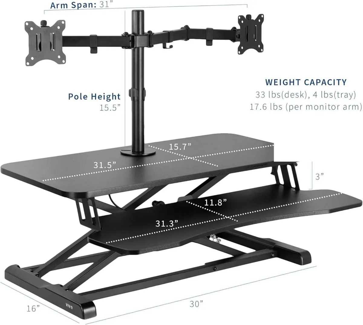 Adjustable Standing Desk Converter with Dual - Image 3