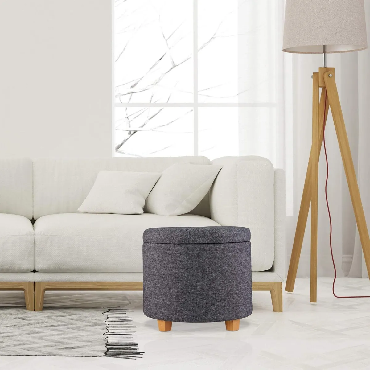 Stool with Storage Space Padded Seating Ottoman - Image 2