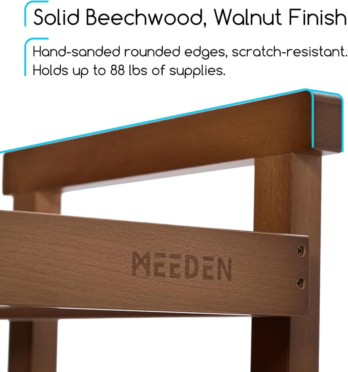 Rolling Art Supply Cart: Solid Beech Wood 3-Tier - Image 3