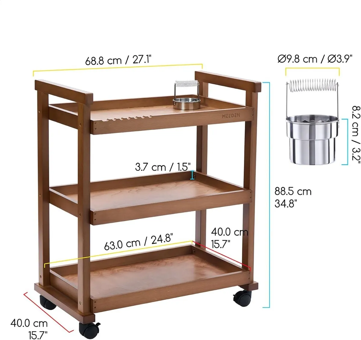 Rolling Art Supply Cart: Solid Beech Wood 3-Tier - Image 2