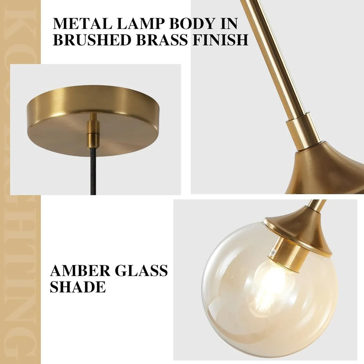 Lighting 7.1”mid-Century Modern Amber Glass Globe - Image 3