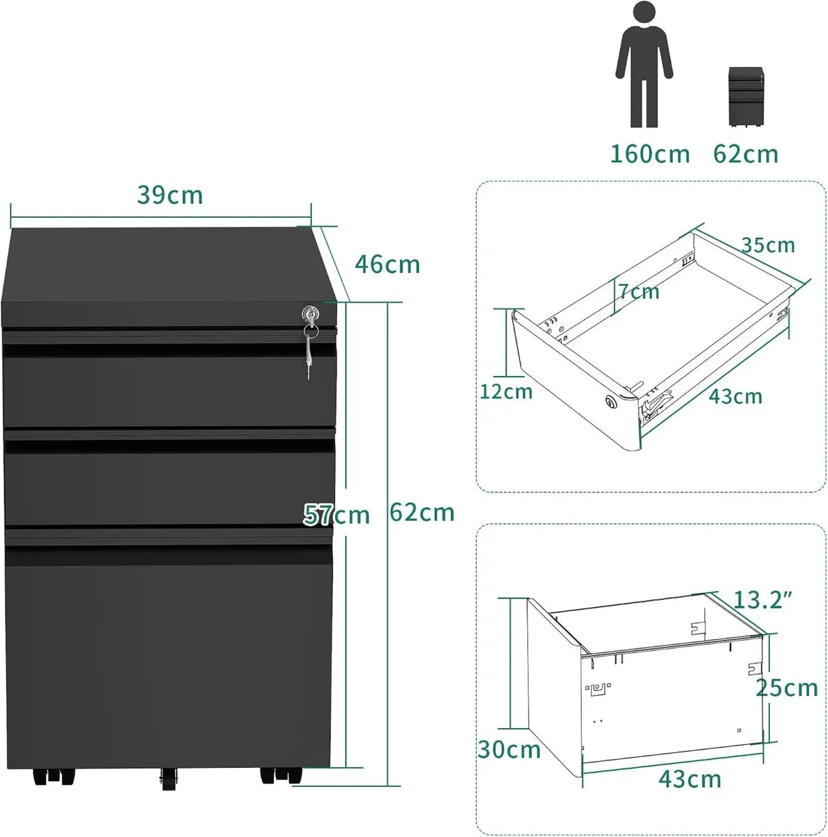 3-Drawers Lockable File Cabinet for Letter Legal - Image 3