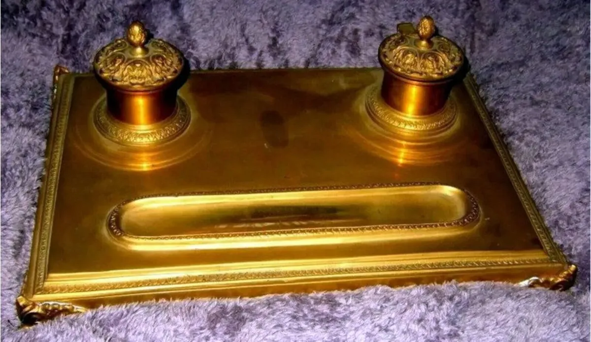 Early Victorian Brass Inkstand - Image 2